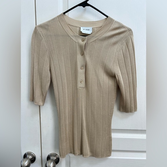 St John Elbow ribbed Knit Henley - Picture 1 of 6